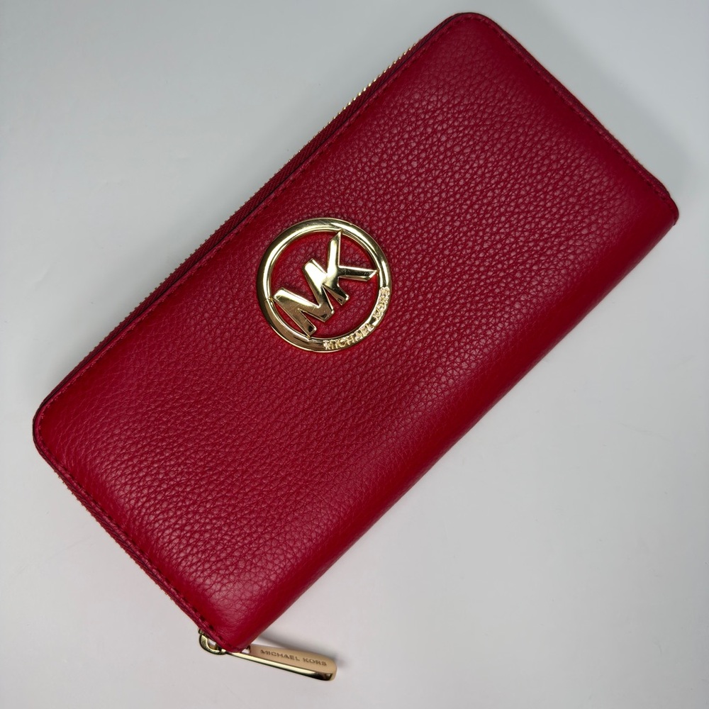 Michael Kors Red Fulton Continental Wallet with Gold Logo